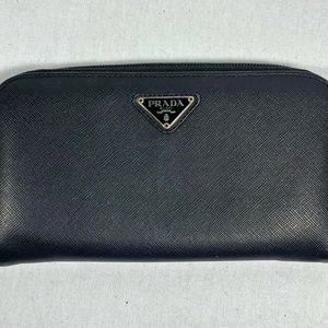 Prada Saffiano Leather Round Zipper Wallet